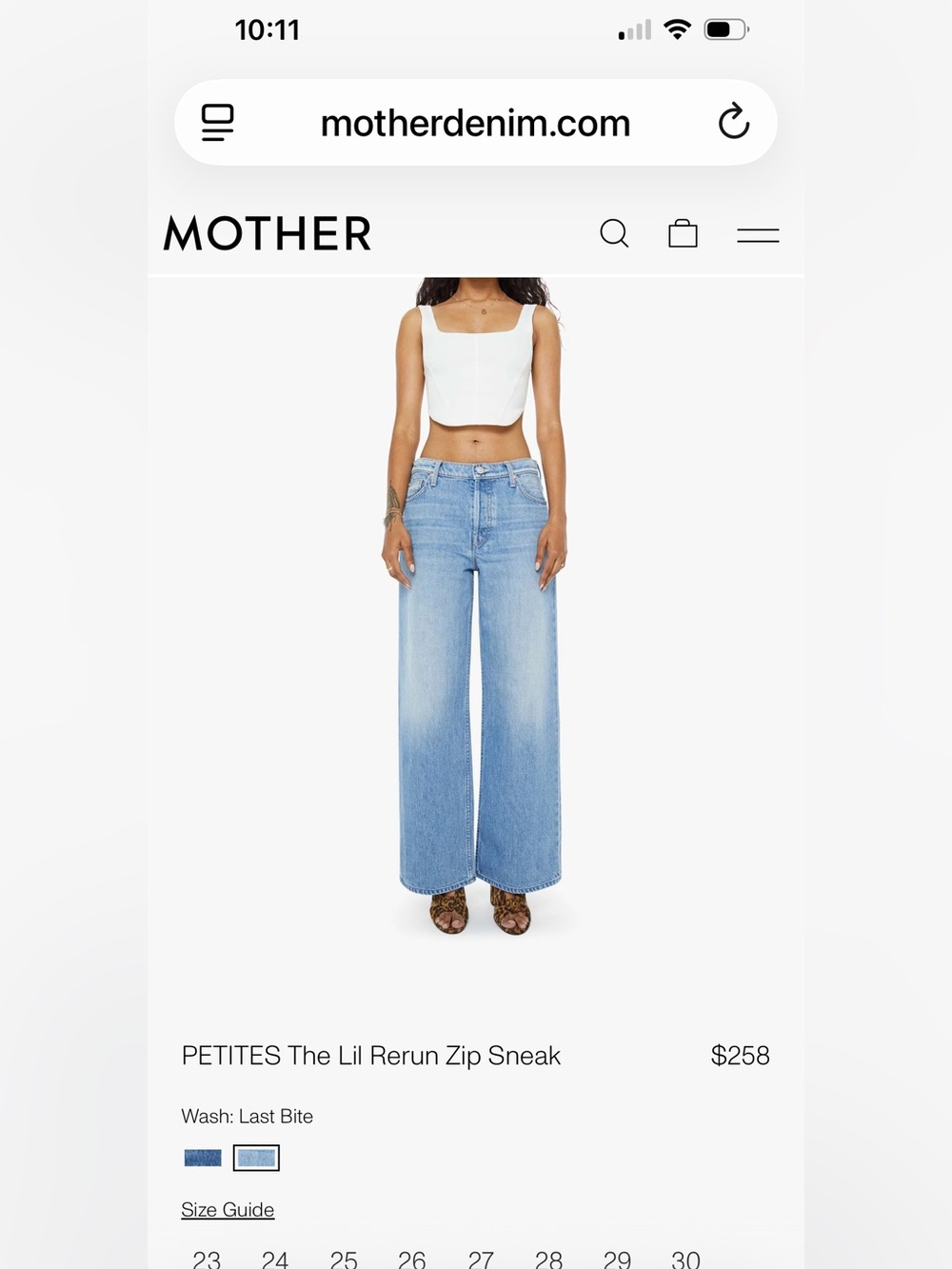 MOTHER Denim petite. Lil Rerun Zip Sneak.